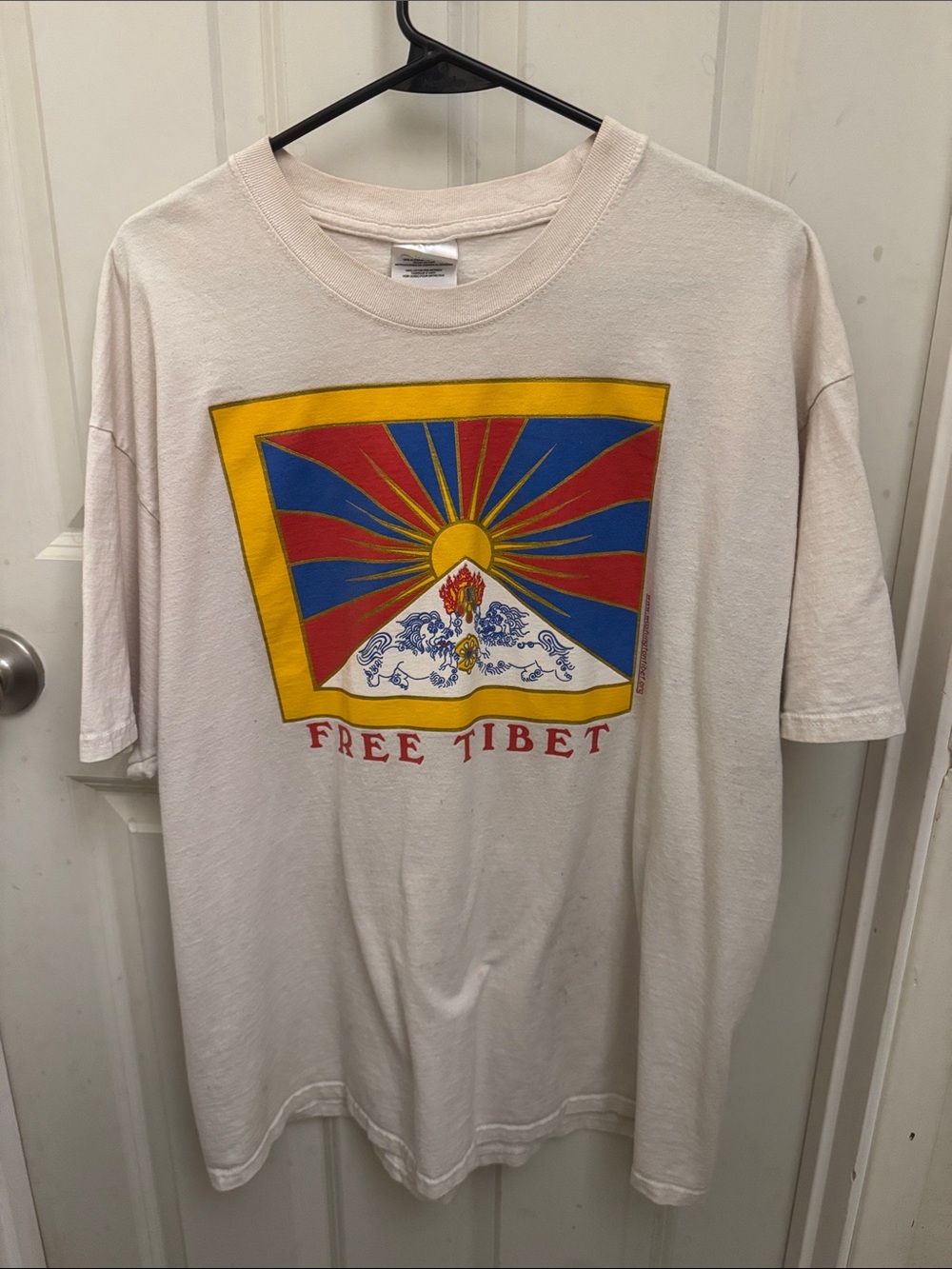 Free Tibet Graphic Tee - Cream Short Sleeve Men’s Shirt